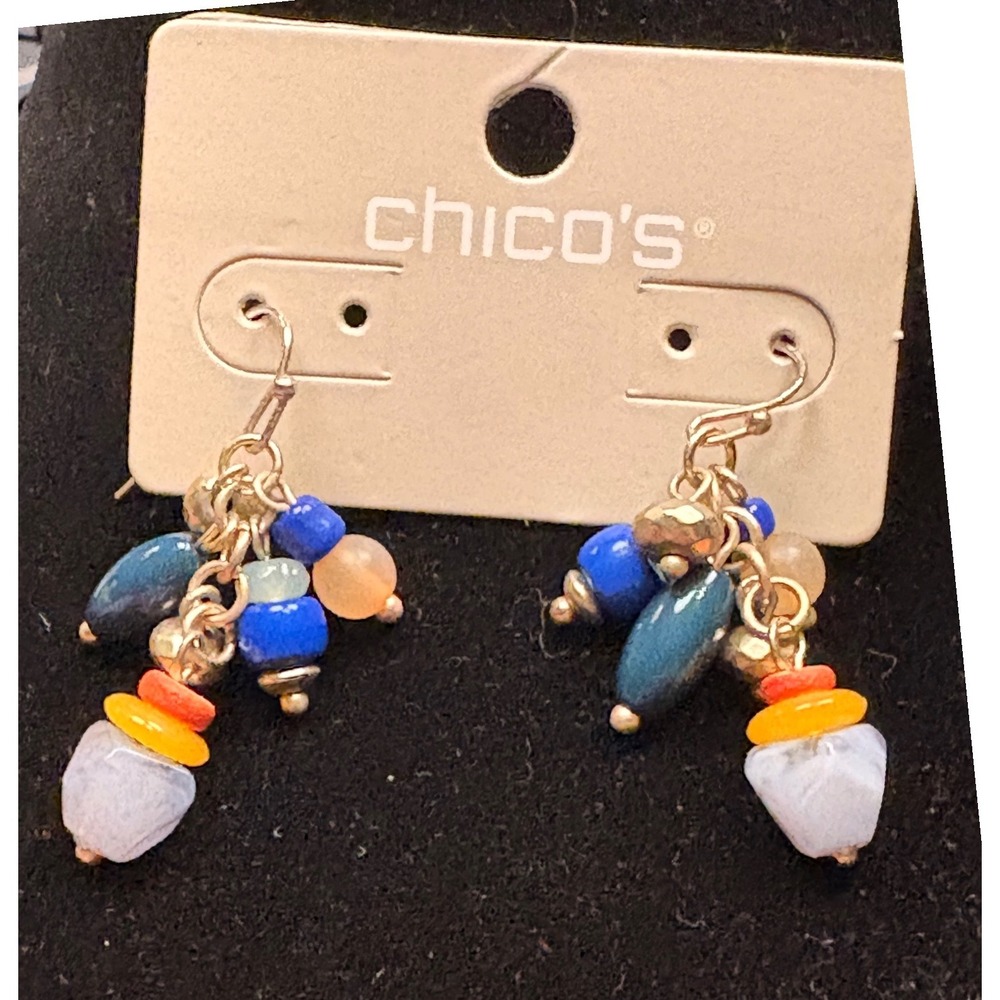 Chico's Kyia Multi Cluster Earrings Women Blue Orange New Beaded Drop
